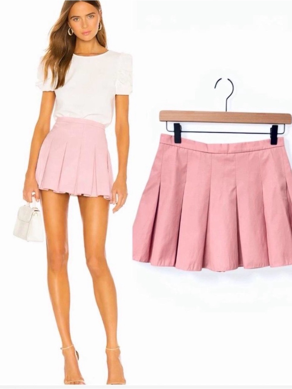 Amanda Uprichard blush pink pleated Dixon skirtSkort